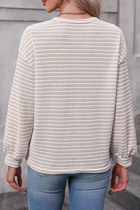 Stripe Round Neck Drop Shoulder Long Sleeve Top